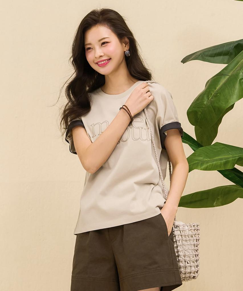 CHASECULT Women'S Dolman Sleeve Color Block Short Sleeve T-Shirt - Beige