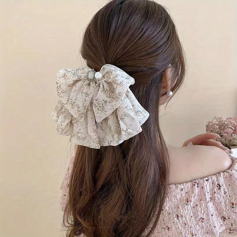 1Pc Chiffon Floral Sweet Half-tied Hairpin Bridal Headdress for Wedding Banquet Holiday Party Decoration