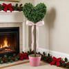 1/2Pcs Artificial Heart Topiary Tree Love Heart Topiary Stake with Rainbow Bow Indoor Outdoor Garden Porch Faux Shrubs Plants Decoration