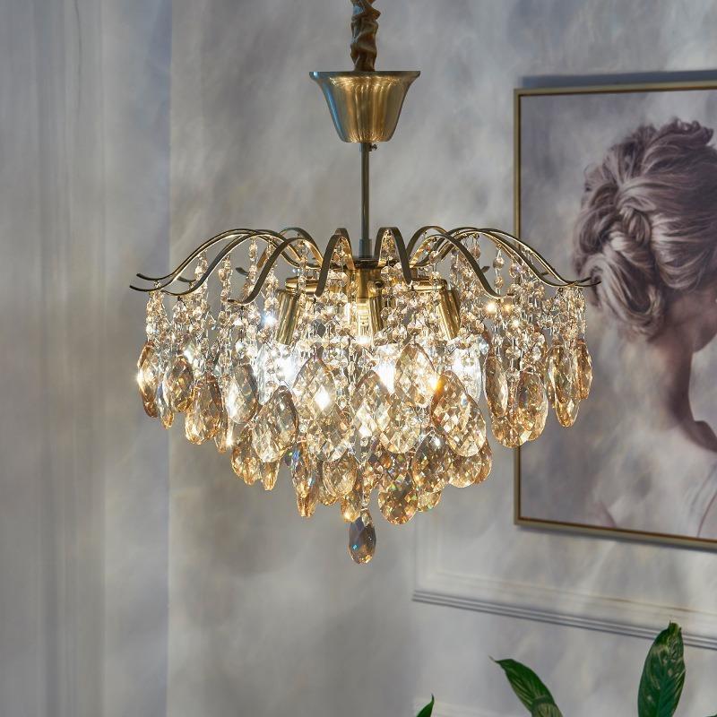 12 Köpfe Farbkristalllampe Runde Wohnzimmerlampe Vollkupfer Esszimmer Schlafzimmerlampe