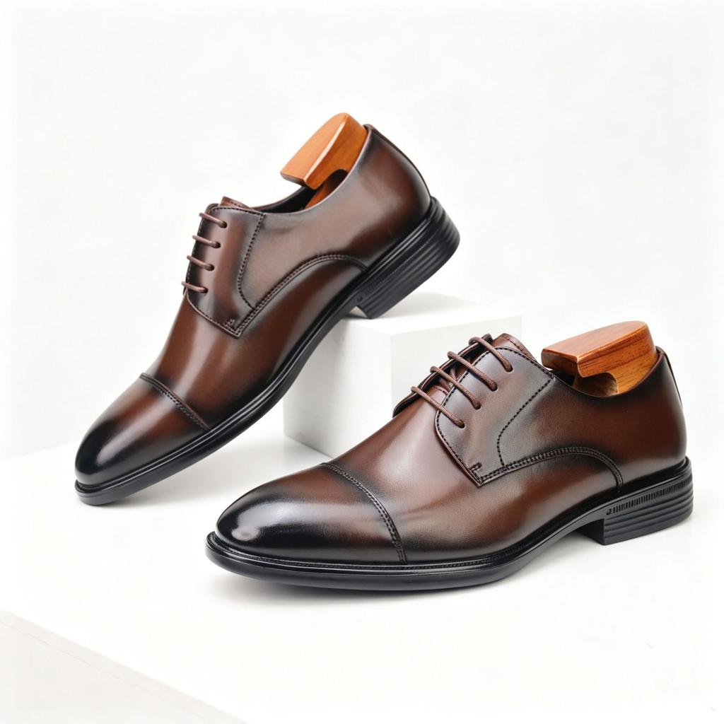 New British Men's Shoes, Three Joint Leather Shoes, Men's Business Dress Leather Shoes, Lace Up Derby Shoes