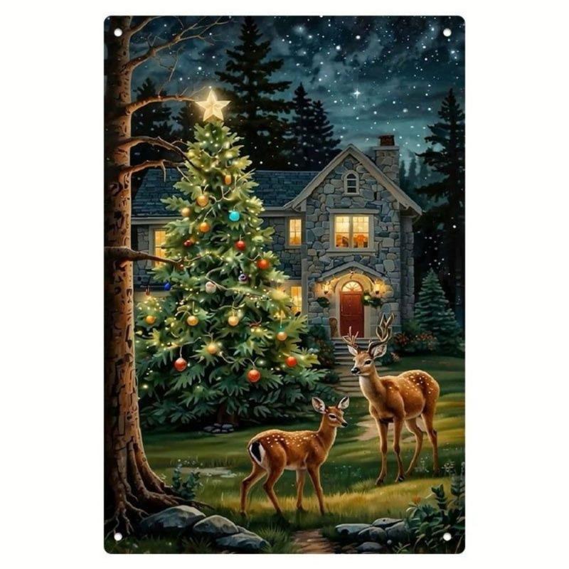 Vintage Merry Christmas Metal Sign, Retro Holiday Wall Decor 20x30cm