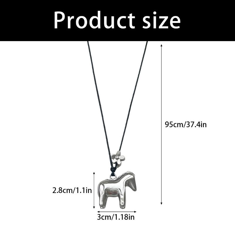 Elegant Horse And Floral Pendant Necklace Polished Metal Long Layering Chain Jewelry For Women Gift