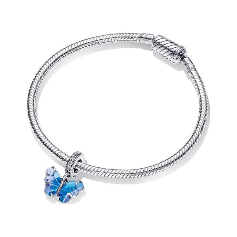 Pandora Blue butterfly decoration 925 silver glass enamel synthetic cubic zirconia bracelet women s silver ZT3065 синий