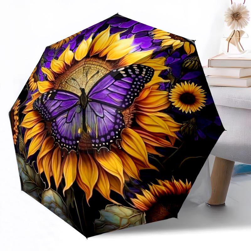 1pc Floral Harmony In Red Portable Automatic Umbrella Elegant Collapsible Folding Umbrella with 8 Ribs Durable Plastic Iron Perfect Birthday Gift Y12