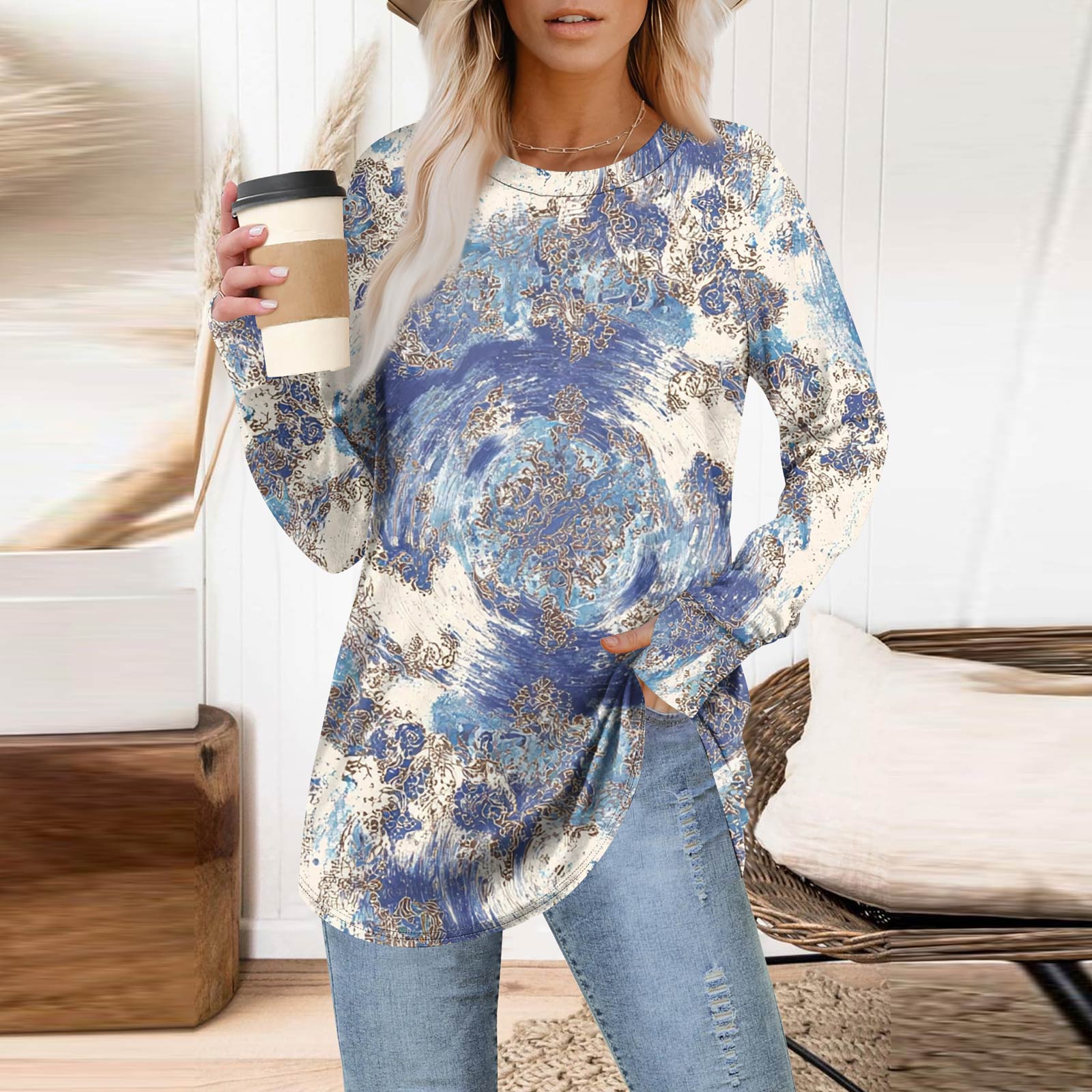 

Женская толстовка большого размера с графическим принтом, длинный рукав, спущенное плечо, круглая рубашка, топы, винтажная одежда XXXL