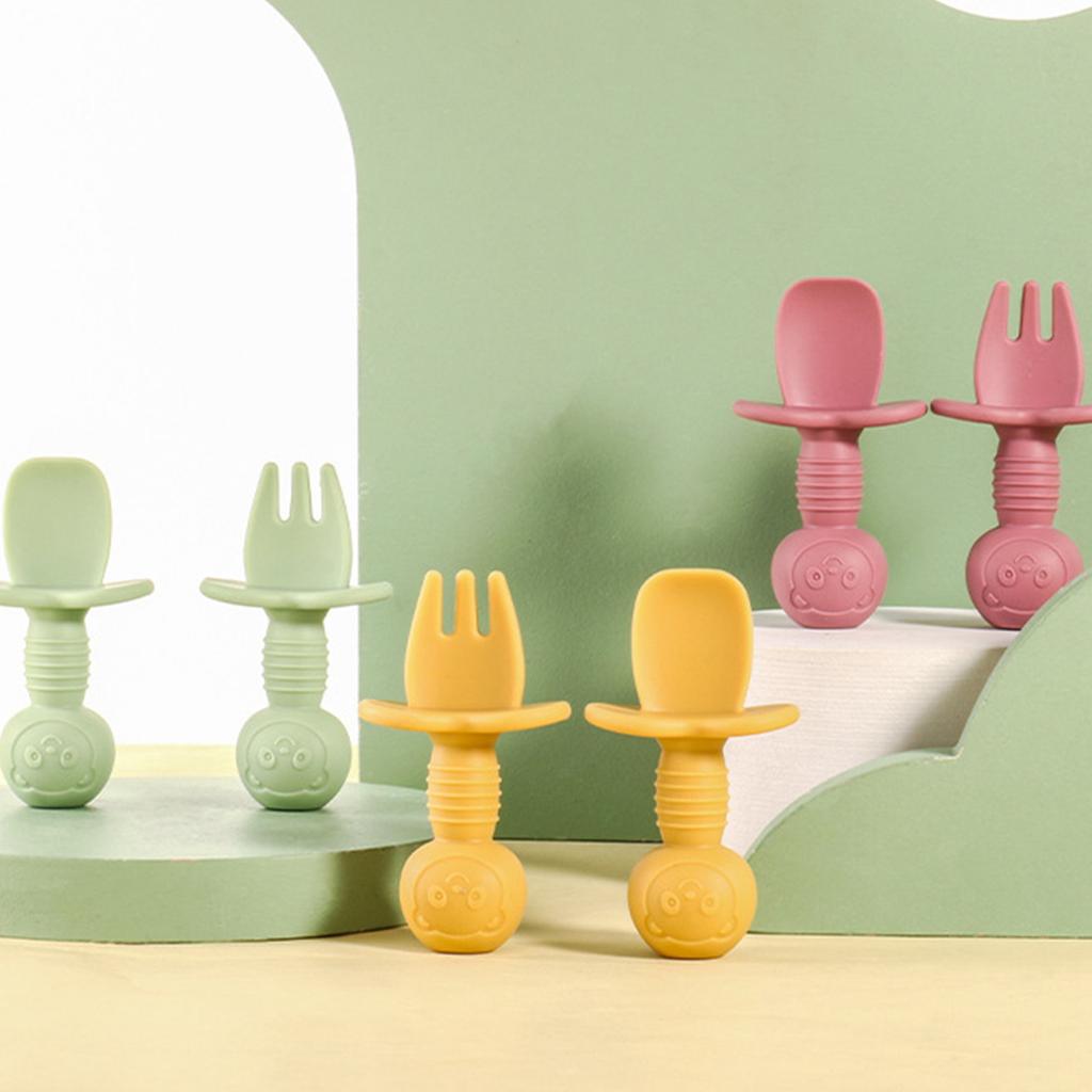 Beginner Silicone Cutlery Set Toddler Spoons Self Feeding 6+Months, Baby Led Weaning Supplies, Easy Grip Toddler Utensils, Baby Feeding