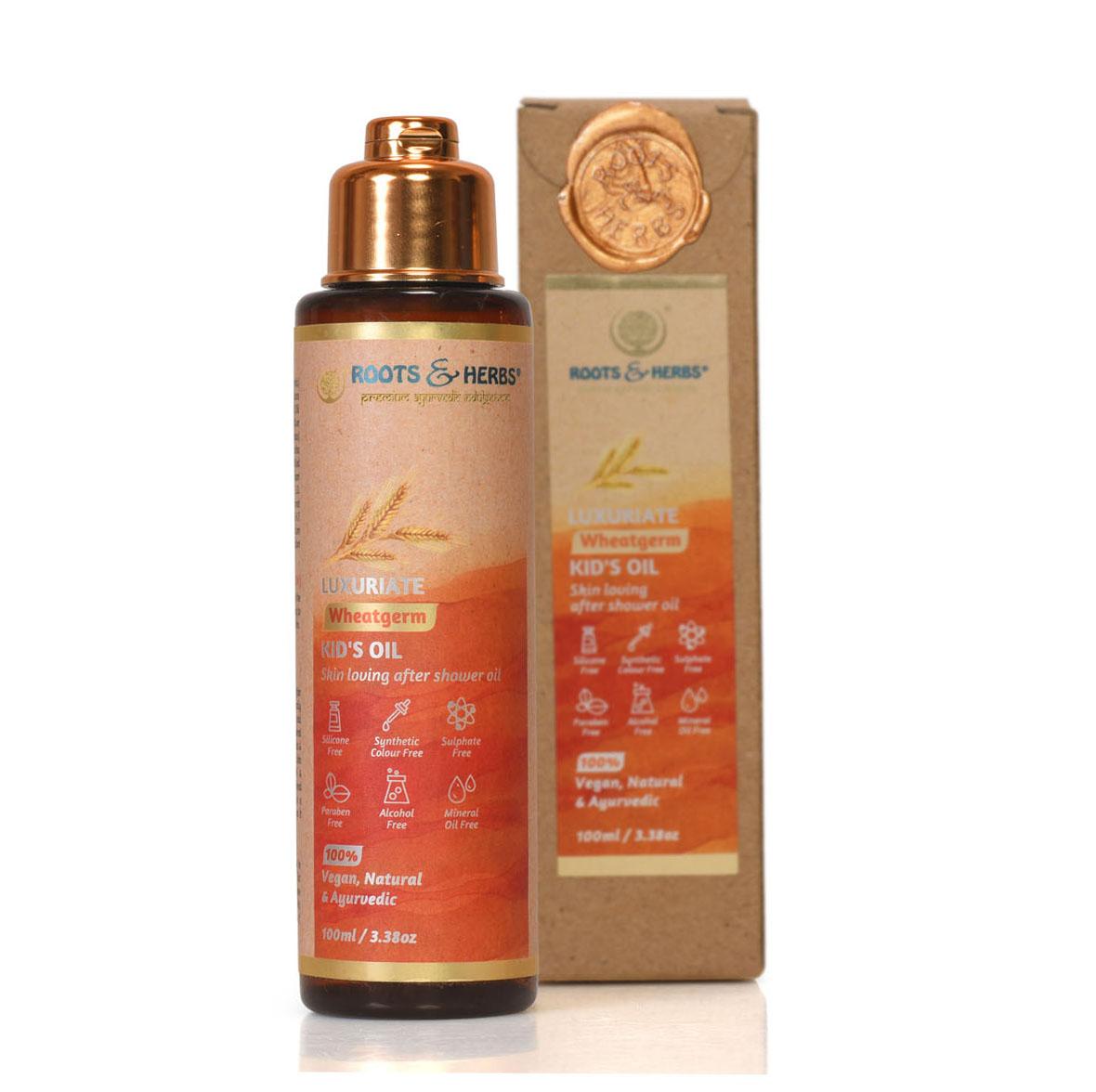 

Детское масло после купания с Зародышами Пшеницы (100 мл), Luxuriate Wheatgerm Kid s After Shower Oil, Roots & Herbs 21.625