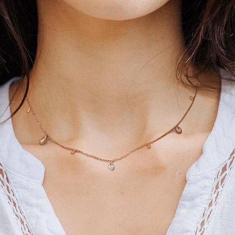 Dainty Zircon Water Drop Necklace for Women Stainless Steel CZ Stone Choker Necklaces Fashion Collar Jewelry Gift