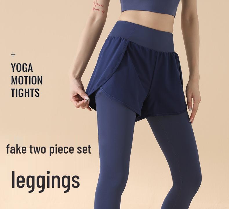 2025 High Waist Yoga Pants: Fake Two-Piece, Elastic, Hip-Lifting, Tummy Control, Nude Feel, Anti-Exposure Running and Fitness Wear