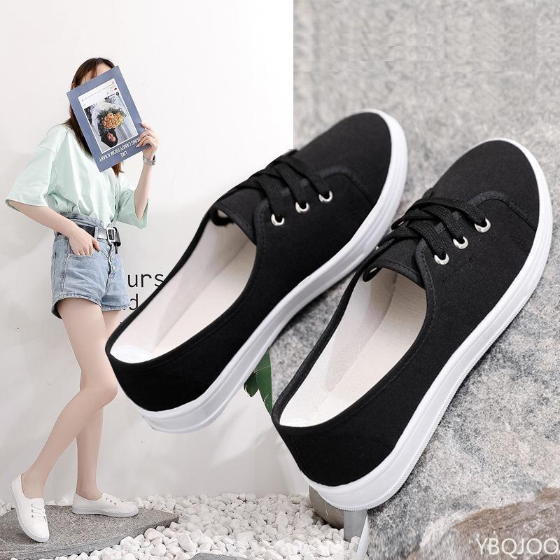 2026 new Comfortable Street Lace Up Shoes Fashionable versatile women flats Lady Classic Round Toe White Canvas Shoes for Women