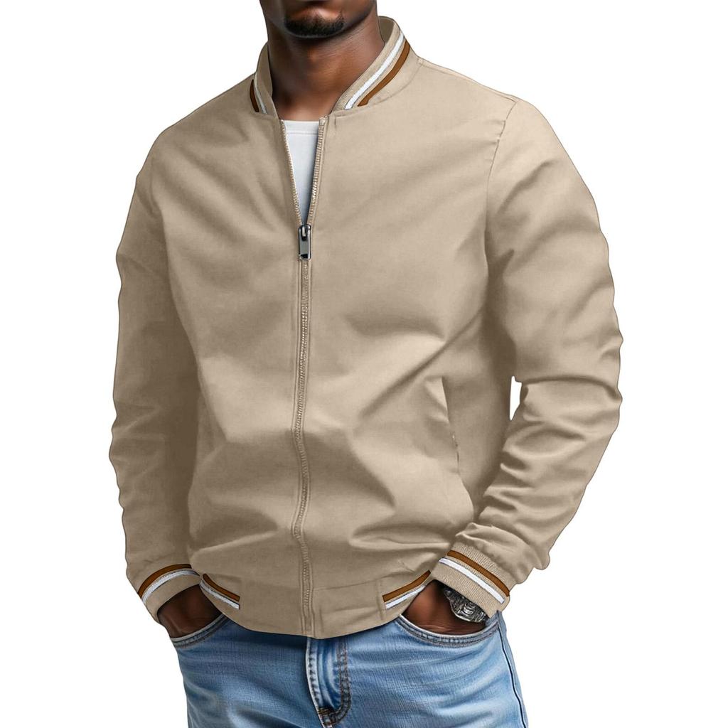 Herren Freizeit Stehkragen Doppelstreifen Jacke Mantel