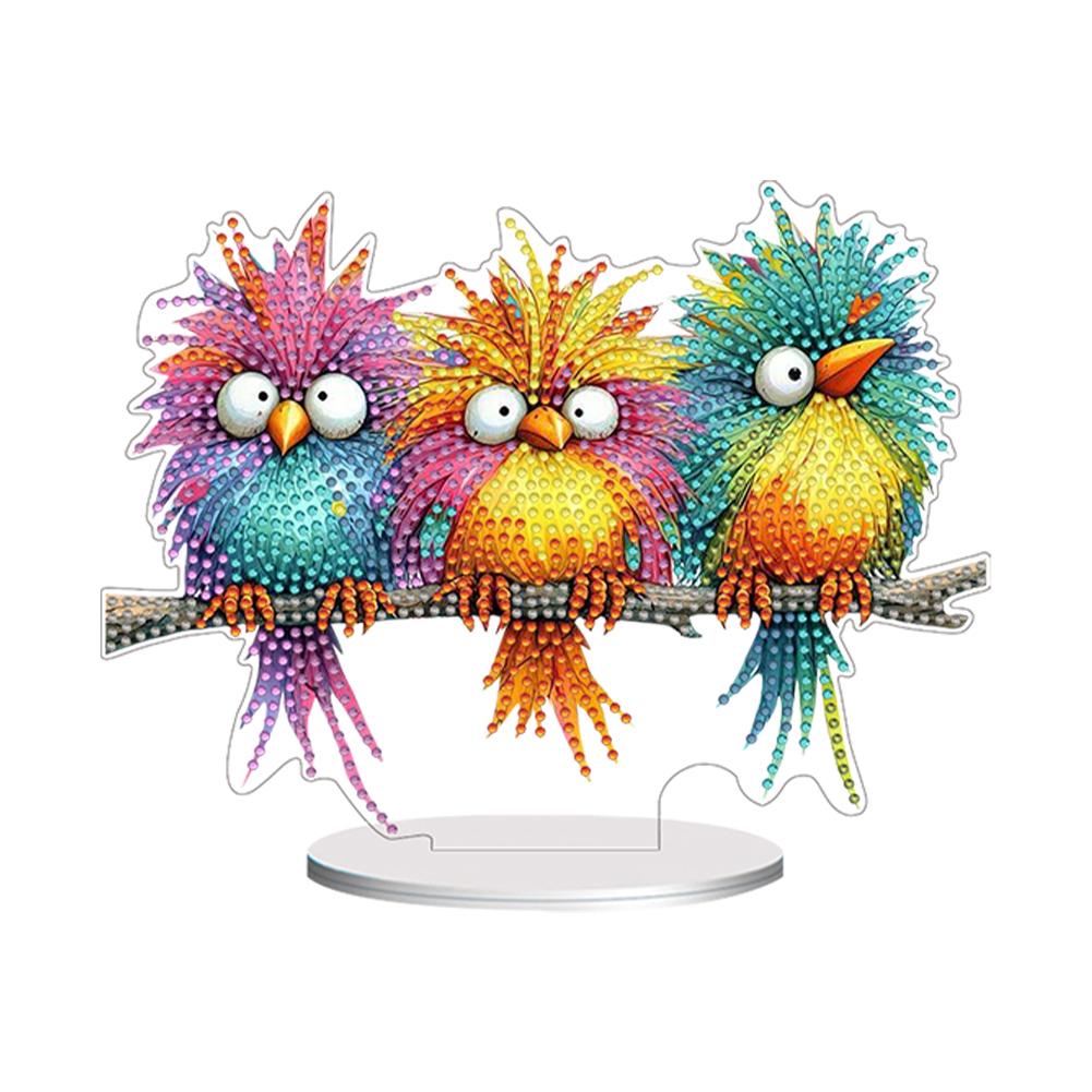 

2D Flat Bird On Branch DIY Double-Sided Printed Single-Side Drill Table Top Diamond Painting Ornament Kits for Adults Beginner