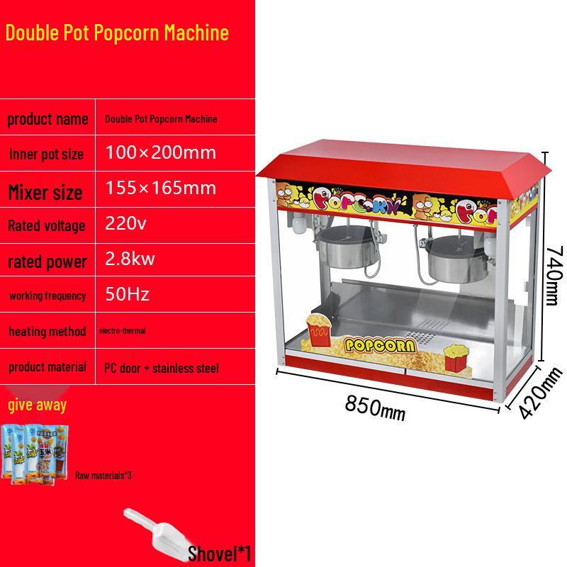 Commercial Electric Double Pot Popcorn Maker with Butterfly Tabletop Roof