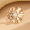 Fashion Sense Inlaid Pearl Flower Ring Simple Pleated Round Alloy Ring Set Daily Commuting Retro High-class Sense of Women's Jewelry