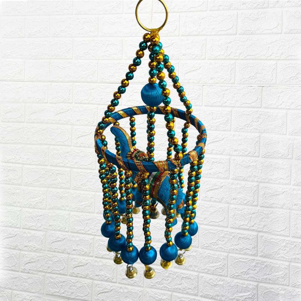 Traditional Windchimes|Hanging Ring Elephants with Bells|Polyester Handcrafted Latkan|Decorative Door Hanging Latkan (Multicolor)
