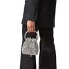 Sparkling Rhinestone Bucket Bag Women PU Leather Small Square Handbag Vintage Style Fashion Accessory