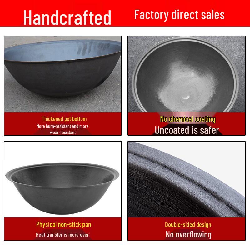 Xihe 56cm Extra Thick Cast Iron Wok with Stainless Steel Lid