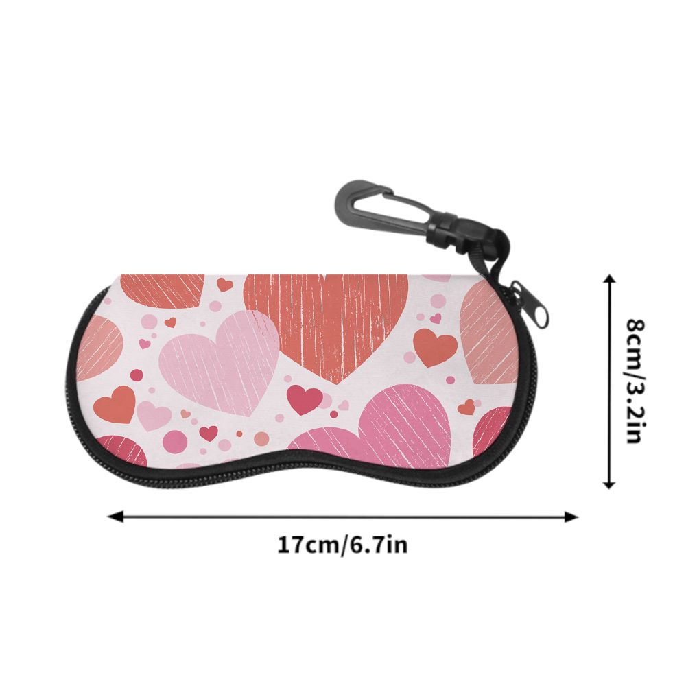 Cute Pink Heart Print Soft Cloth Sunglasses Case,Portable Anti Scratch Eyewear Pouch,Lightweight Travel Spectacle Bag Glasses Accessories Gift