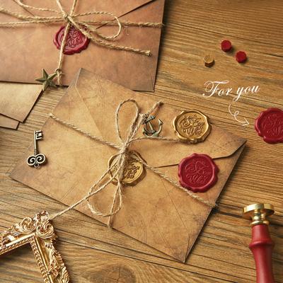 Vintage Kraft Paper Envelopes Letter Paper Set with Exquisite Pendant & Hemp Rope, Stationery Envelope Set Confession Letterhead