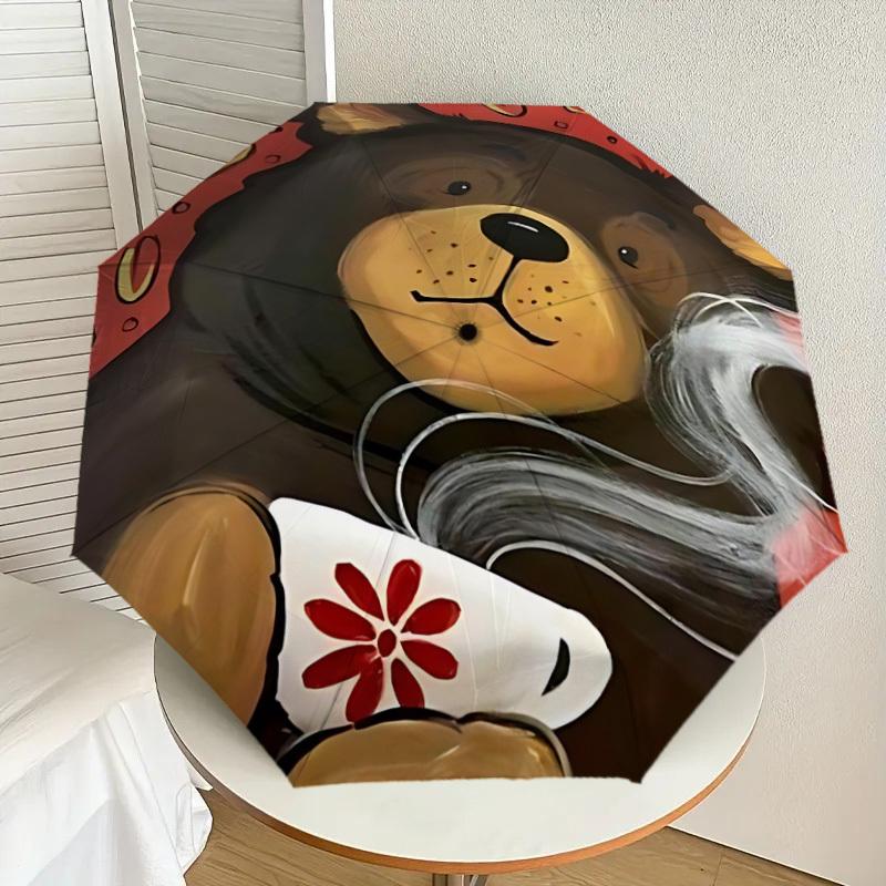 1PC Tea Bear Automatic Folding Umbrella - Compact 8-Rib Design, Durable Plastic & Iron, Lightweight for Outdoor Daily Use, Festive Gift092