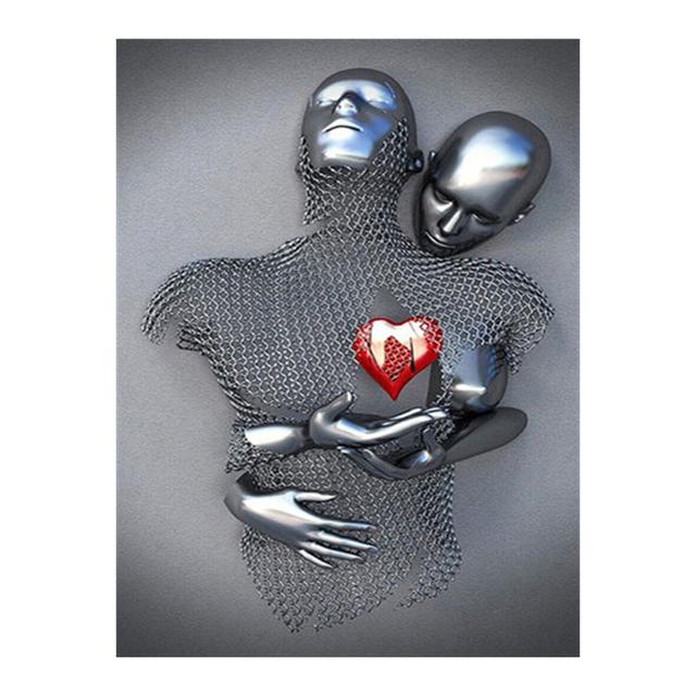 Metal Figure Statue Posters Print Modern Lovers Sculpture Canvas Painting Wall Art Wall Pictures for Room Home Decoration No Frame