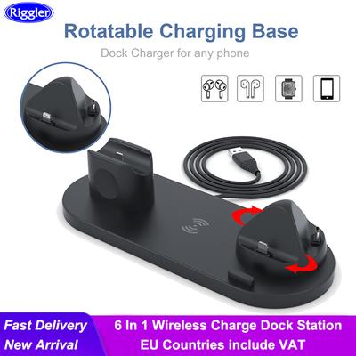 Qi Drahtlose Ladestation Für Iphone 13 12 11 Für Airpods Pro Iwatch 6 In 1 Telefon Ladegerät Dock Station mit USB Ladestation