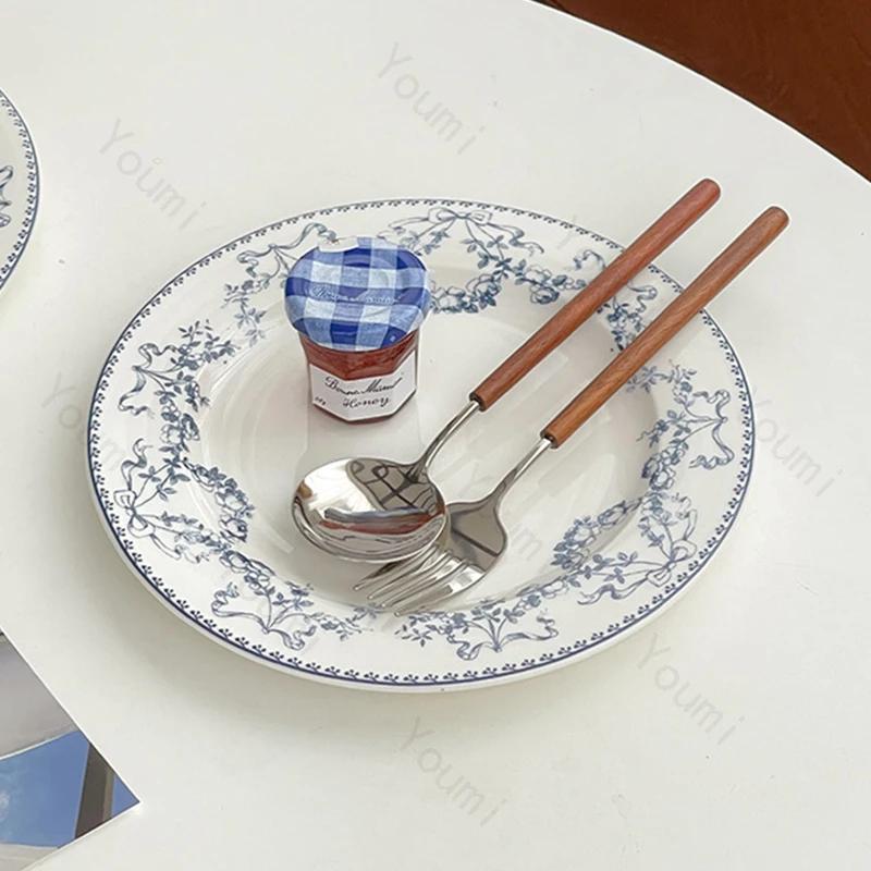 Blumen im französischen Stil Keramikteller Retro Restaurant Pasta Dessert Speiseteller Zuhause Frühstück Salatteller Exquisites Geschirr