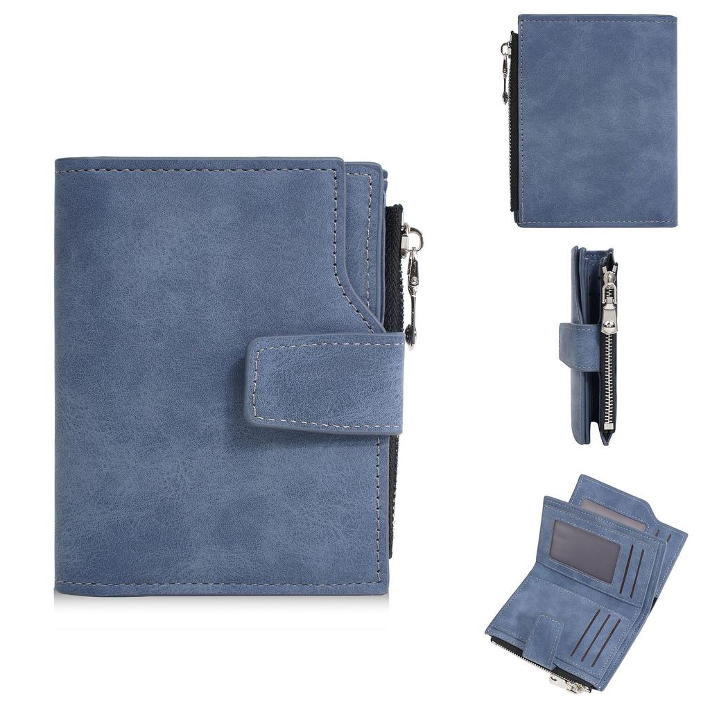 Men Tirfold Short Wallet Multi-Slot Money Clip Simple Vertical Zipper Card Holder Purse