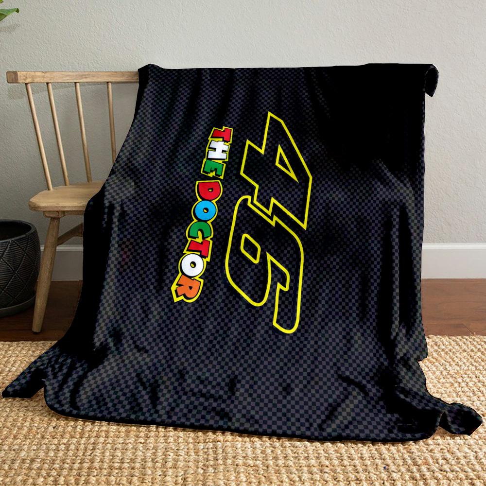 Valentino Rossi Number 46 The Doctor Rainbow Lettering Blanket Throw, Yellow Racing Style Design, Cozy Fan Bedding and All Seasons Gift