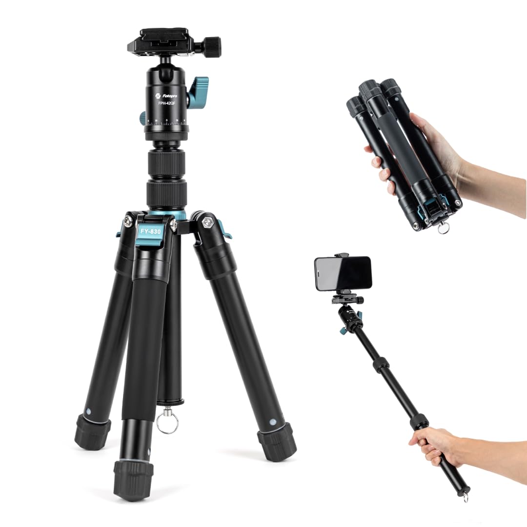 

Fotopro Mini Tripod 148cm Lightweight Compact Travel Ball Head Detachable Selfie Stick Smartphone Mount Included 8kg Load Capacity Model Blue