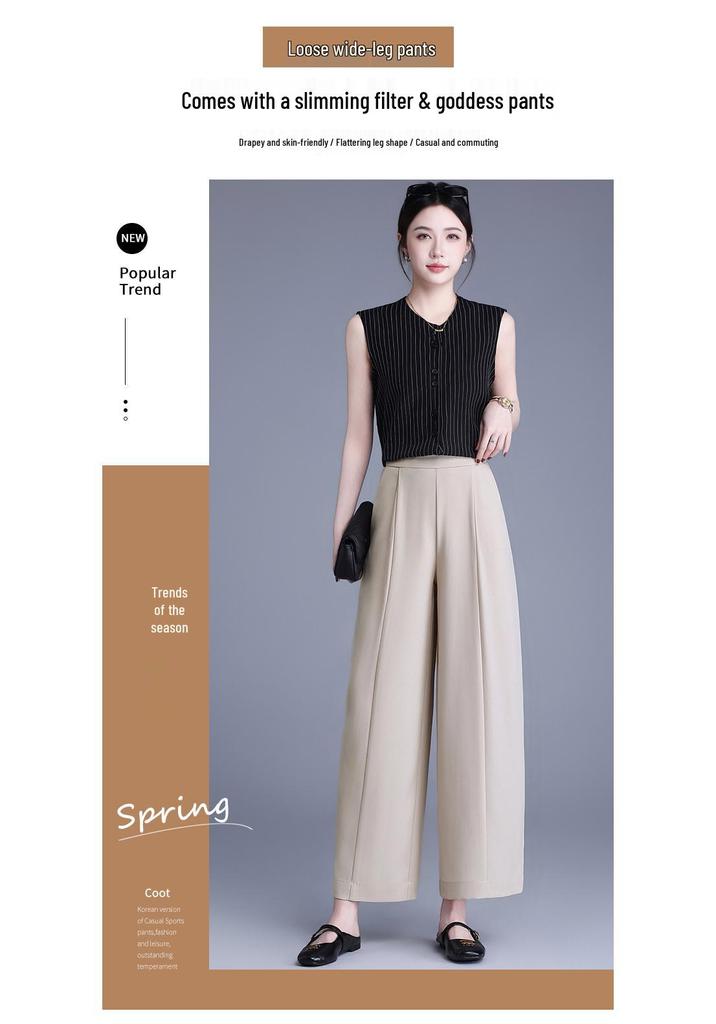High-Waisted Wide-Leg Pants for Middle-Aged & Elderly Women - Spring/Summer Thin Style & Autumn/Winter Long Straight-Leg Design