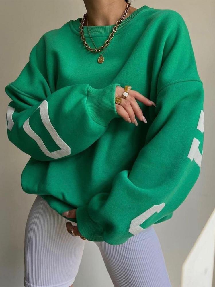 Stylish Loose Thick Long Sleeve Top Women Casual Print Pullover Sweatshirt