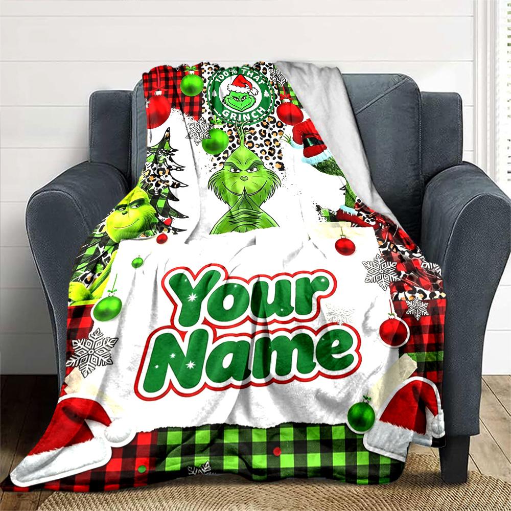 Name Individuell Weihnachten Grünes Monster Muster Flanell Decke Hohe Qualität Warm Bequem Überwurf für Alle Jahreszeiten Perfekt für Geschenke Heimdeko 80cm x 120cm green