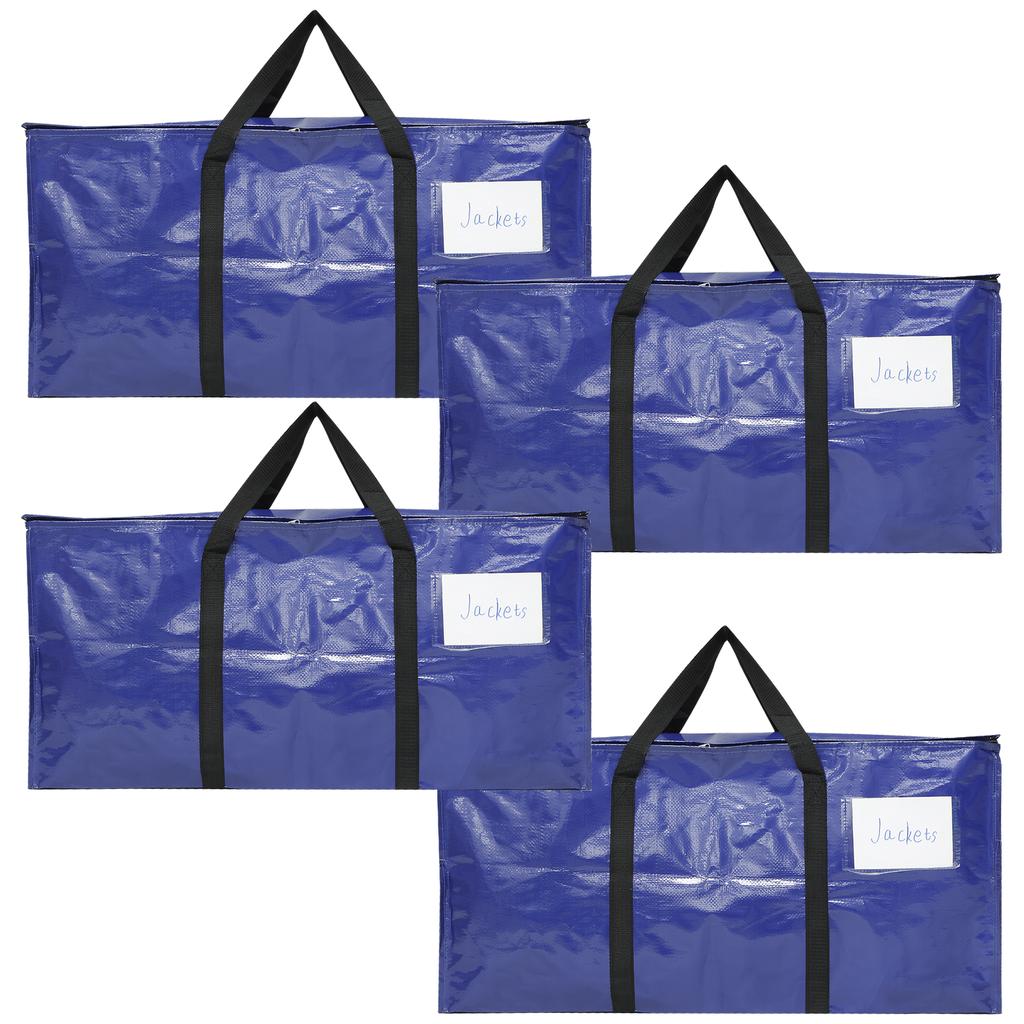 4Pcs Waterproof Woven Storage Bag Large Space Heavy Duty 3 Side Zip Design Moving Organiser for Luggage Clothes Bedding