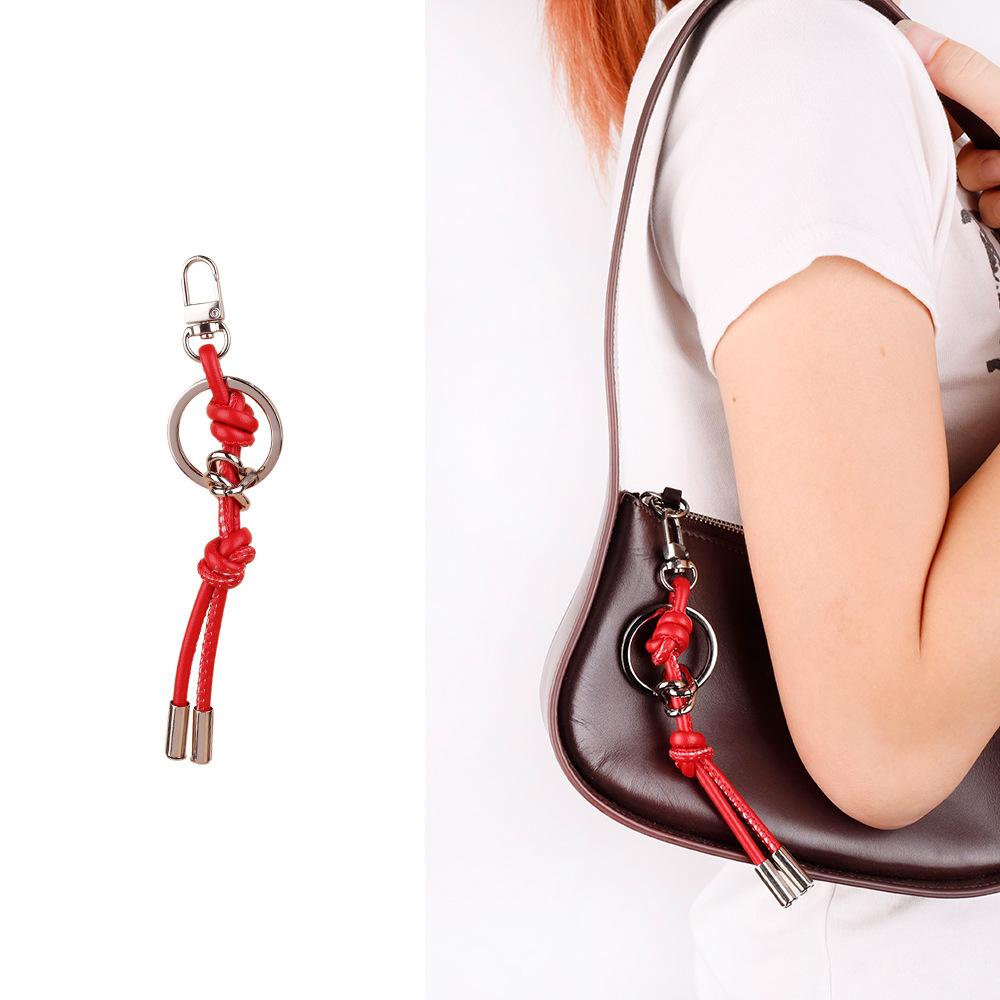 ins style candy color versatile simple and small double knot PU leather rope mobile phone lanyard accessories bag pendant keychain