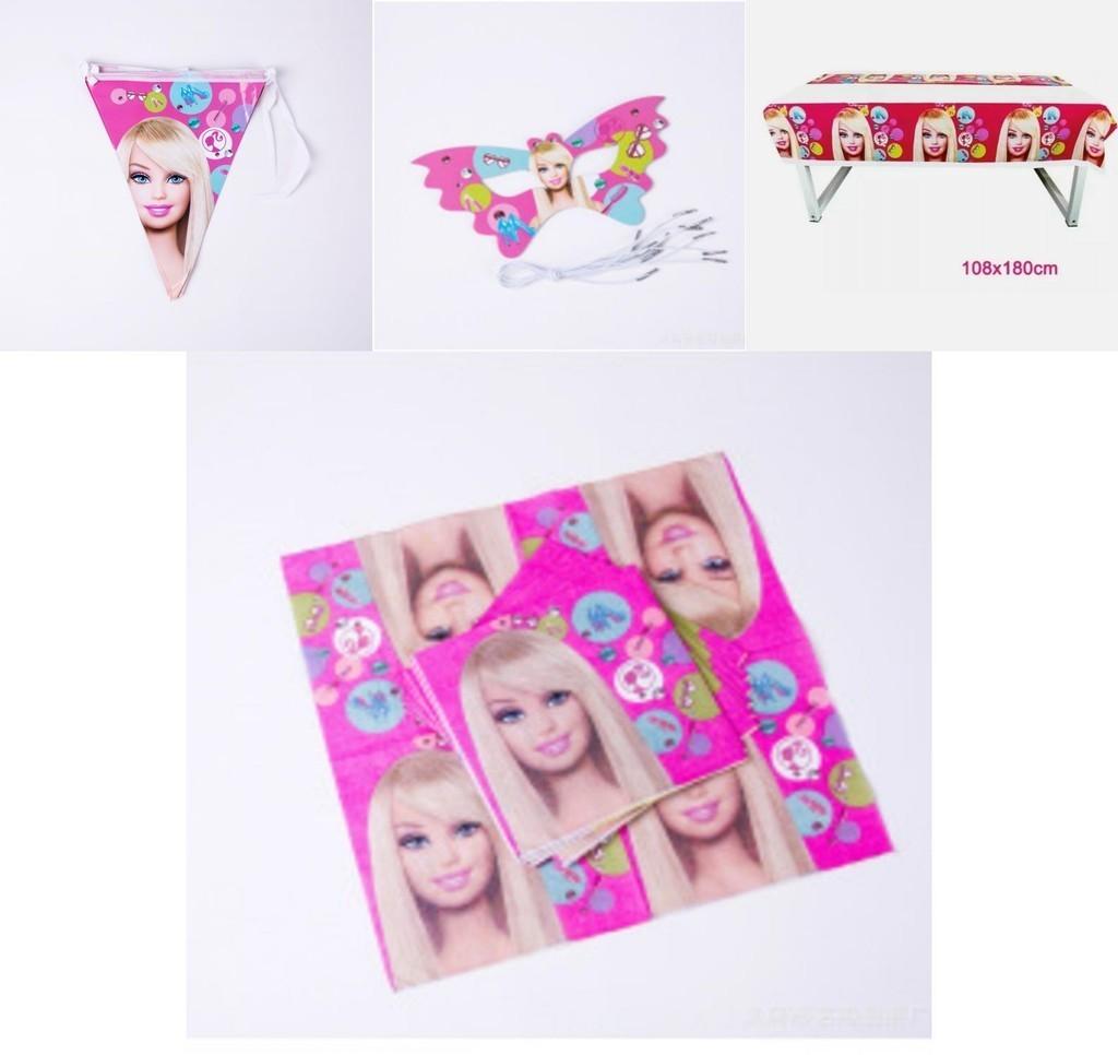 Barbie Doll Pink Birthday Supplies For Girls With Complete Tableware And Toys
