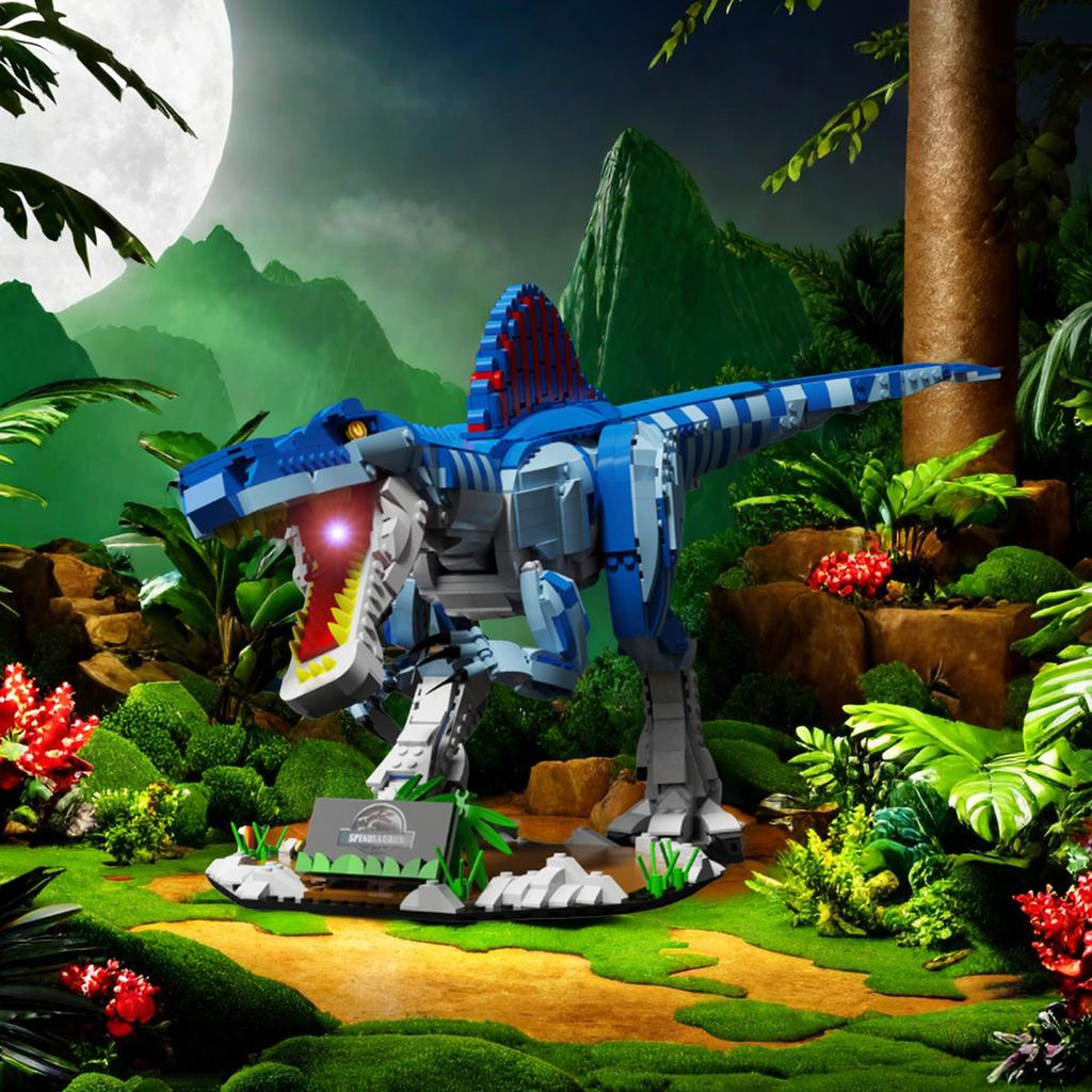 Non-Toxic 2086Pcs Dinosaur Building Blocks Toys Model Blue Spine Dragon Assemble Puzzle Bricks Toy Sets For Kid Desktop Ornament Gifts