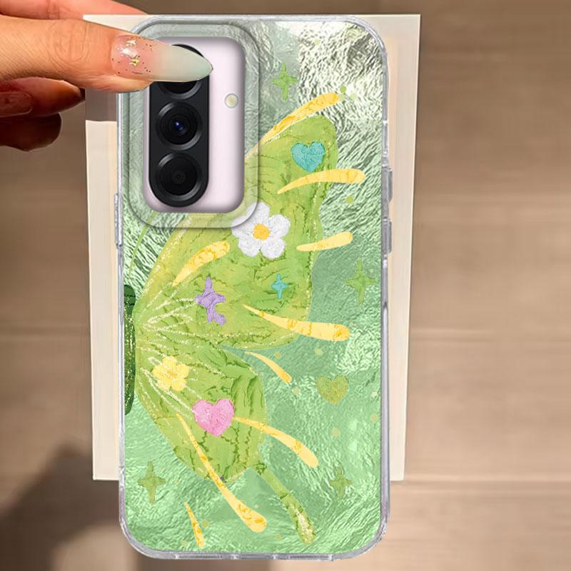 Case For Samsung Galaxy A56 A36 A16 A25 A35 A26 S25 S24 Plus Ultra FE Phone Cover Green Butterfly Gradient For  Samsung A55 Bags
