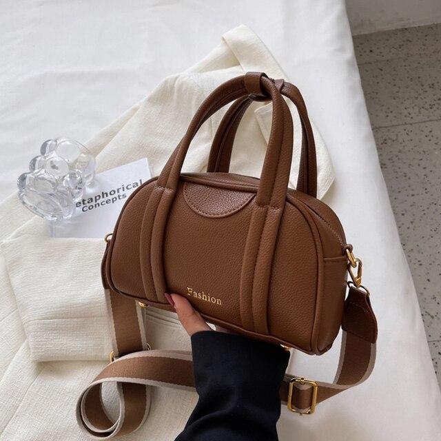 Fashion Women Handbag PU Leather Solid Color Casual Shoulder Bag With Texture