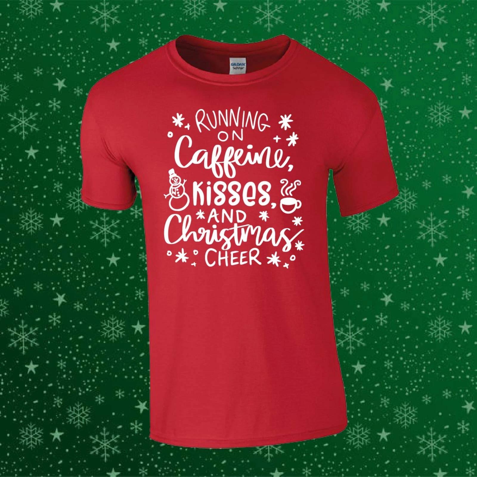 Running On Caffeine Kisses & Christmas Cheer Gift Unisex Kids/Adults Top T-shirt L