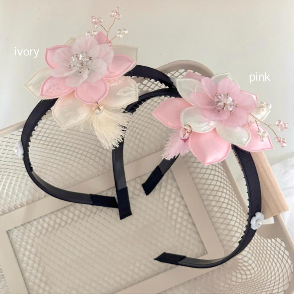 Silver Pink Flower Baessi Hair Clip & Headband (Chuseok Kids Collection)