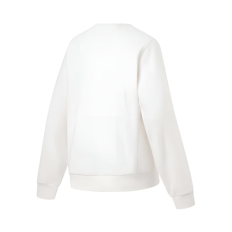 Li Ning Sweatshirts Women's Champagne White New Fleece Lined Crew Neck Moderate AWDT782-8