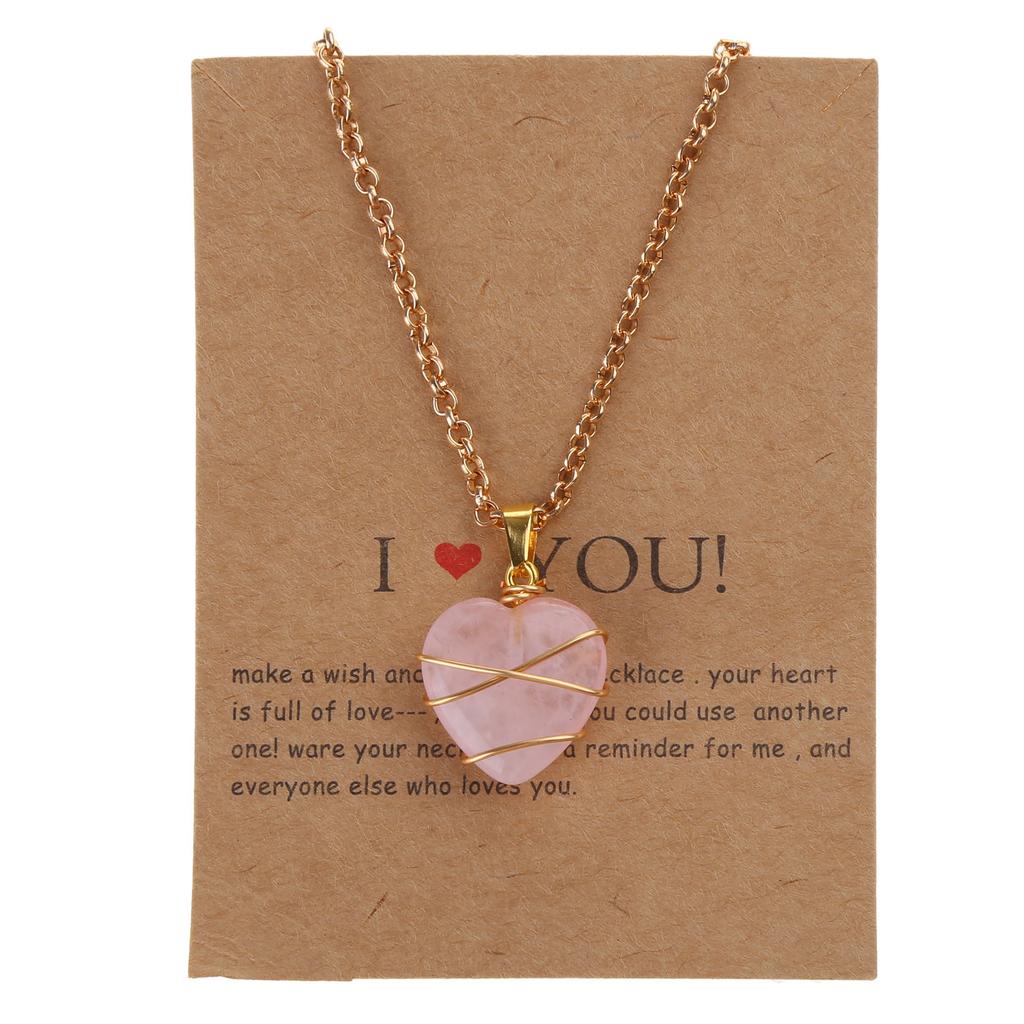Heart Diamond Necklace For Women Girls With Natural Stone Jewelry Dainty Gift Wrapped Heart Pendant Pink Necklace Decor