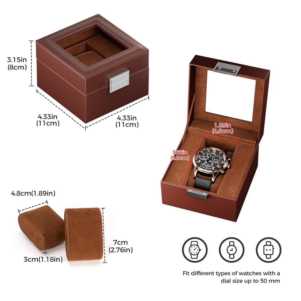 ProCase Watch Box for 1 Slot Watch Watch Storage Watch Holder Organizer for Watch Display Case with Glass Lid Men, Men's Case, Men,