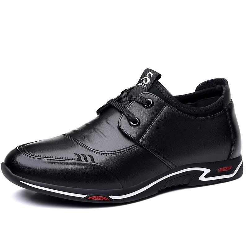 Men's sports and leisure leather shoes, green tide shoes, soft sole heightening cowhide men's shoes, four-season leather shoes