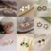 S925 Silver Needle Leaf Rose Small Fresh Flower Earrings Four Leaf Clover Versatile Temperament Pearl Stud Earrings Internet Celebrity Earrings