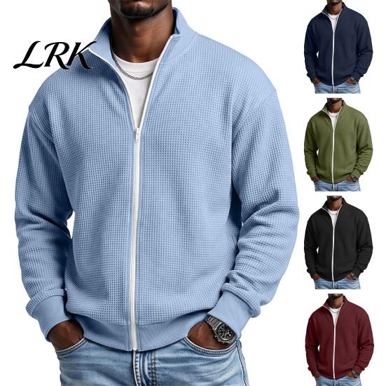 Klassischer Amerikanischer Stil Herren Außenbekleidung Waffelstrick Reißverschluss Jacke, Langarm Umlegekragen Moderne Truckerjacke Lässiger Cardigan Sweatshirt,