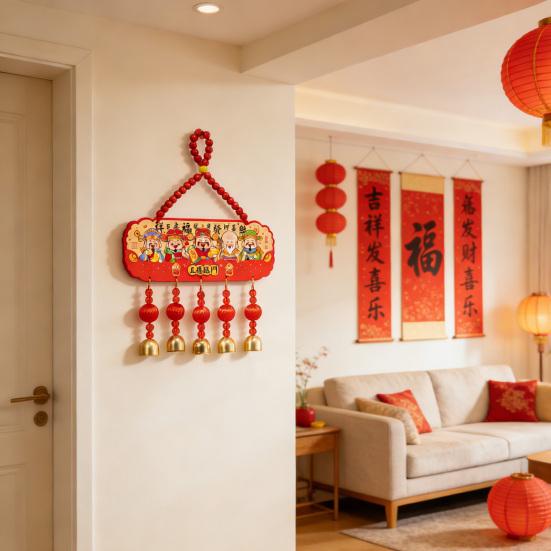 Chinesische Neujahrsdekoration 2026 Jahr des Pferdes Türschild Traditionelles Wandbehang-Ornament mit kleinen Glöckchen für das Frühlingsfest Zuhause Büro Geschäft