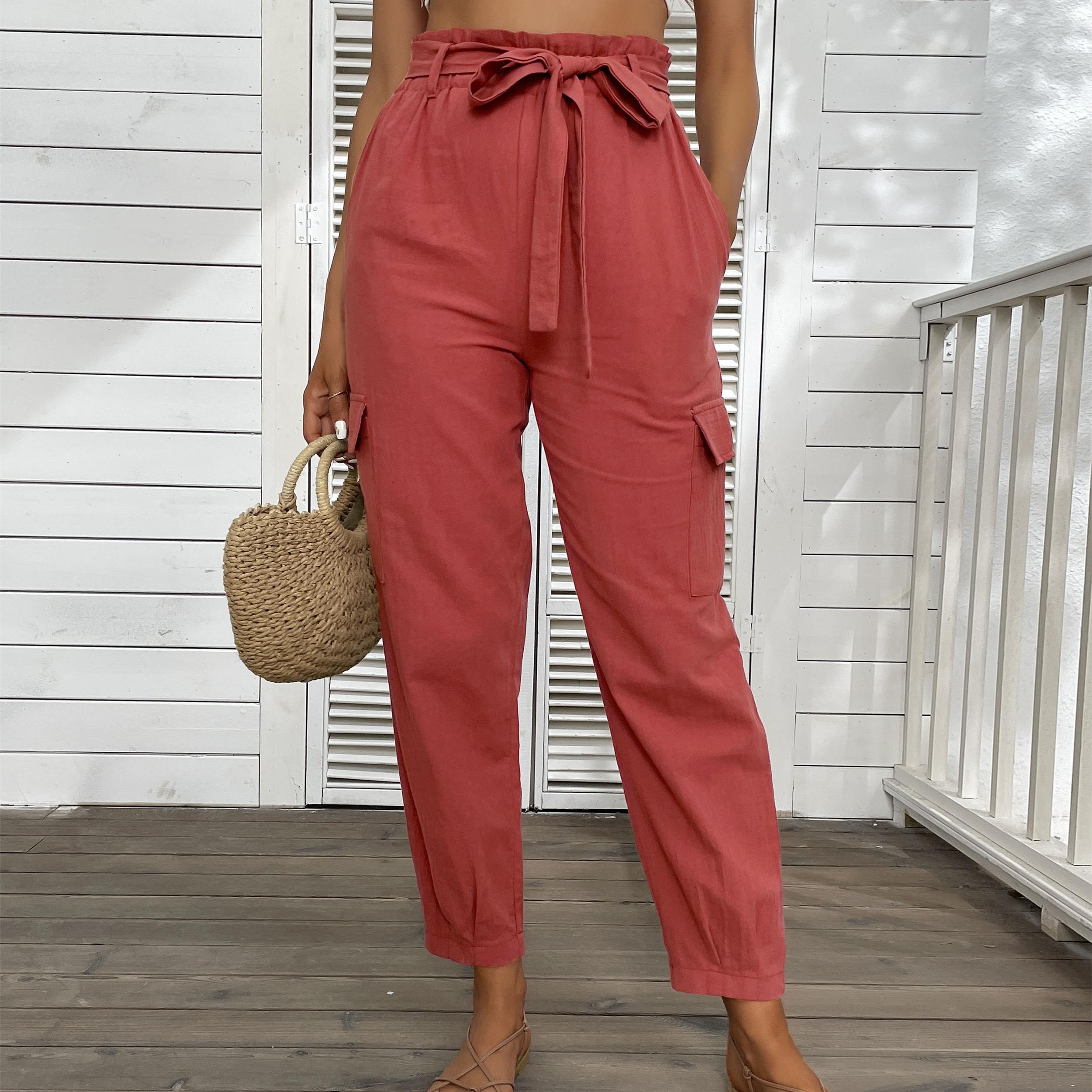 

YYFS женские модные повседневные однотонные брюки с высокой талией и принтом, брюки и капри XL